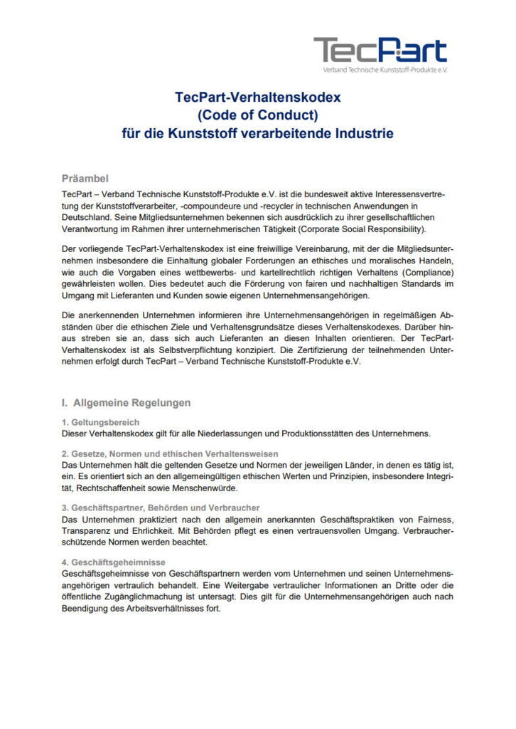 TecPart Verhaltenskodex